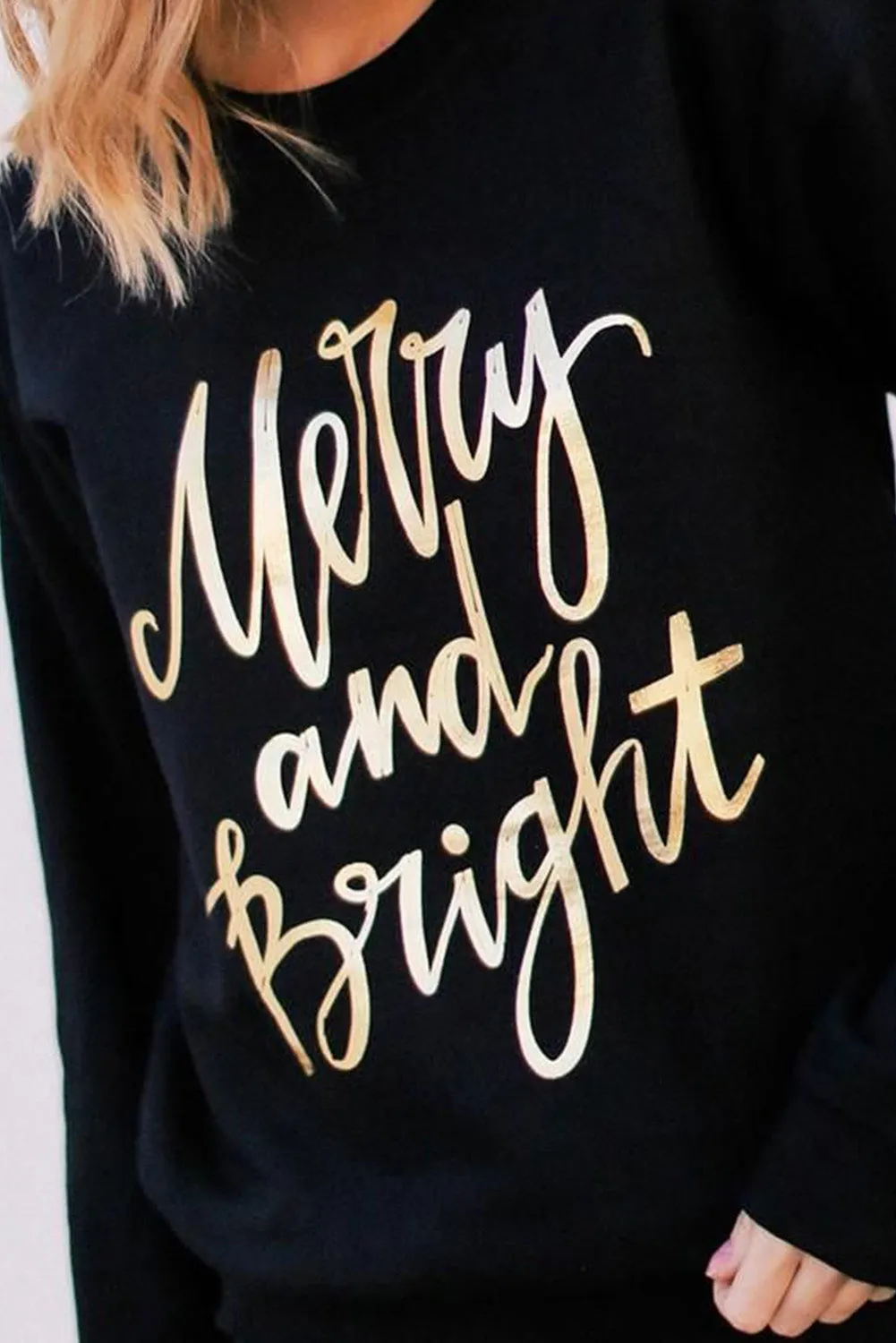 Black Christmas Text Print Pullover Sweatshirt