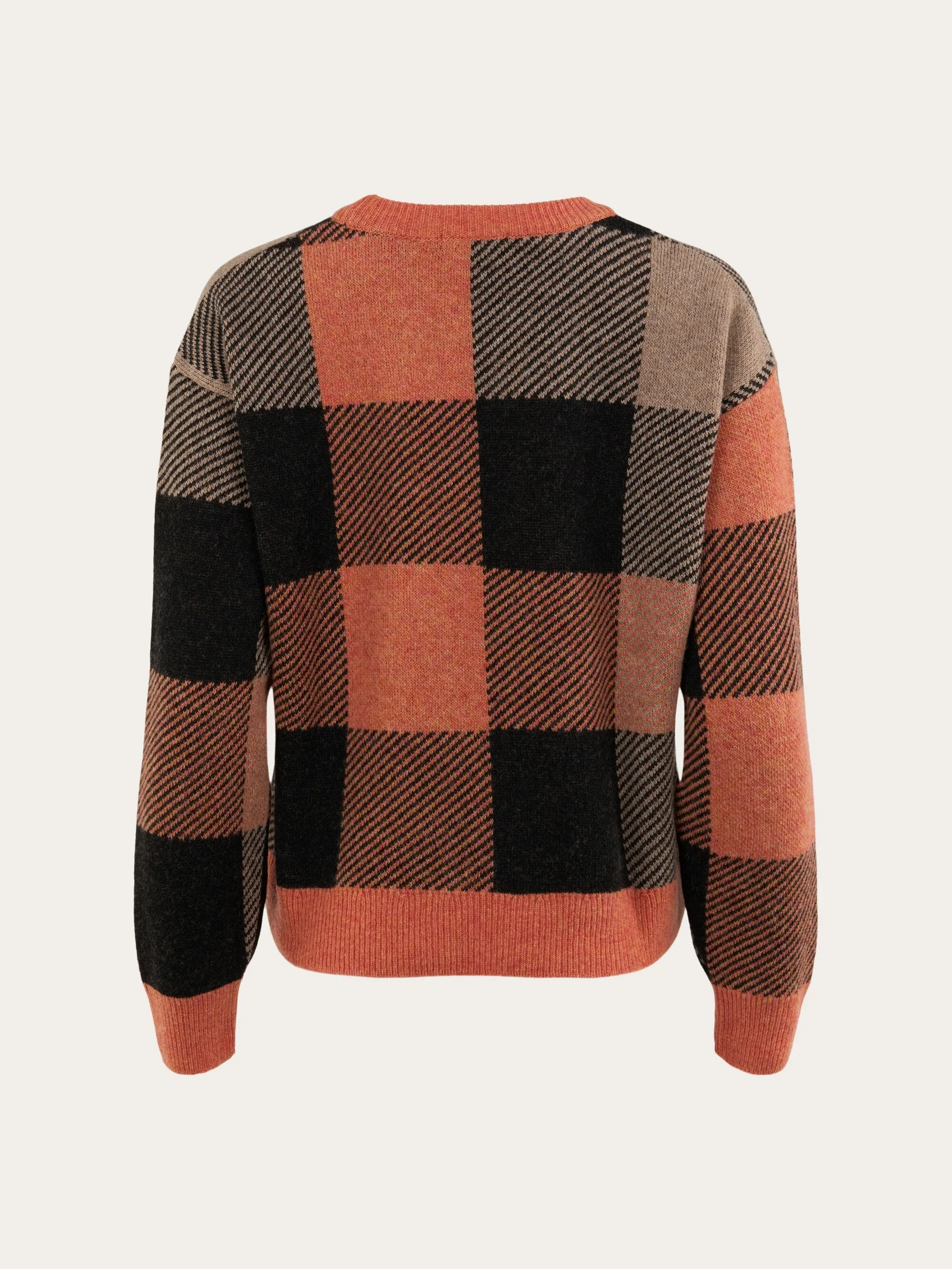 Boxy pixel check crew neck - Autumn Leaf