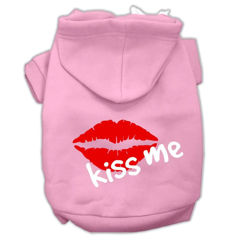 Kiss Me Screen Print Pet Hoodies Light Pink Size Lg (14)